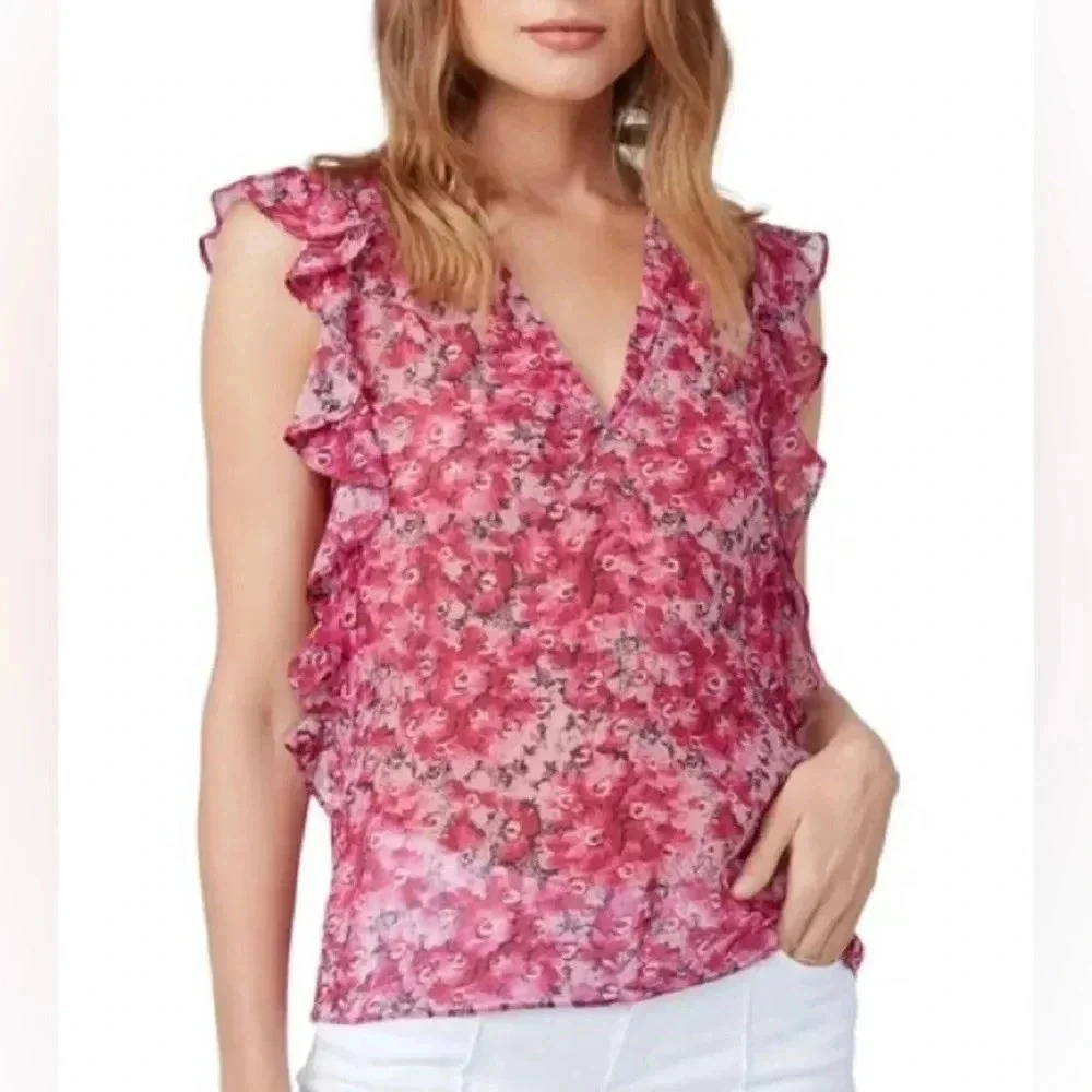 Paige Silk Genie Vneck Ruffled Blouse